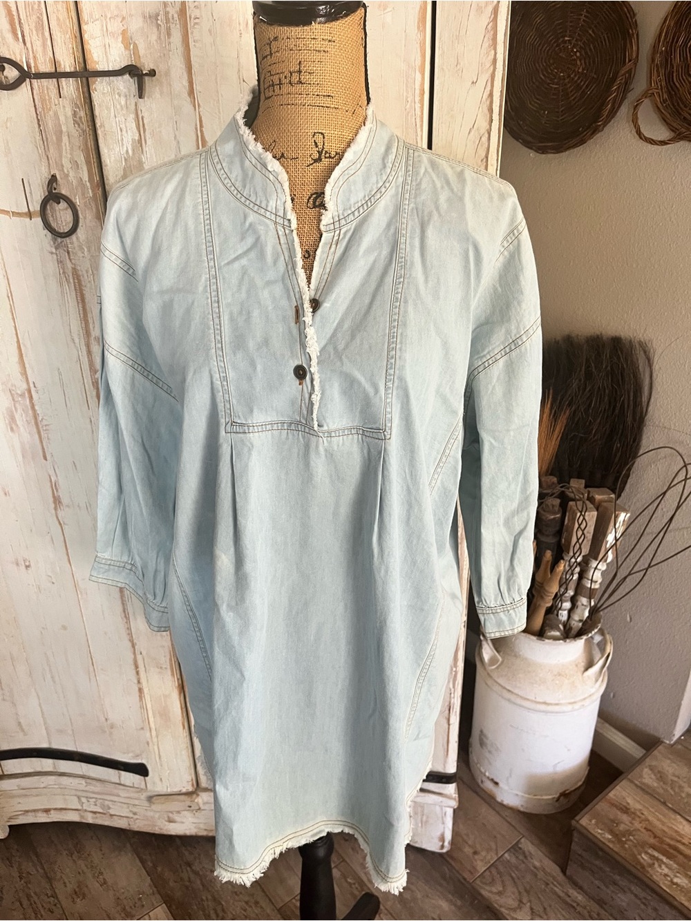 Paper Lace light-wash chambray denim tunic top
